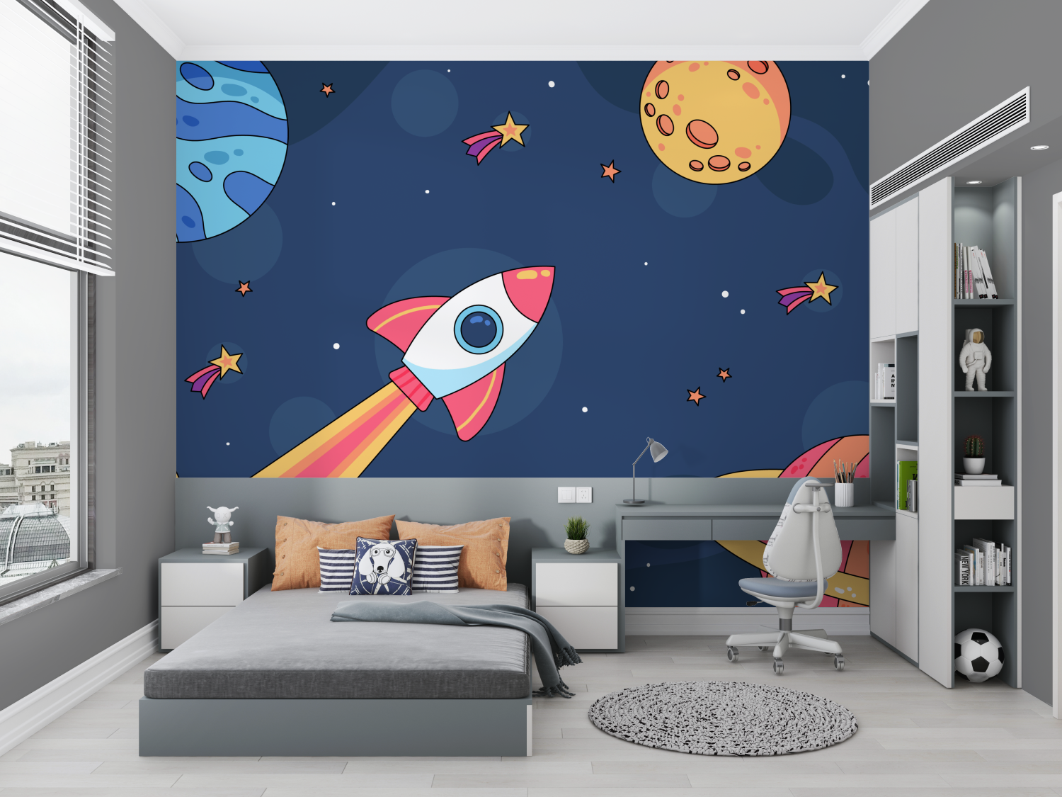 Papier peint espace fusee chambre petit