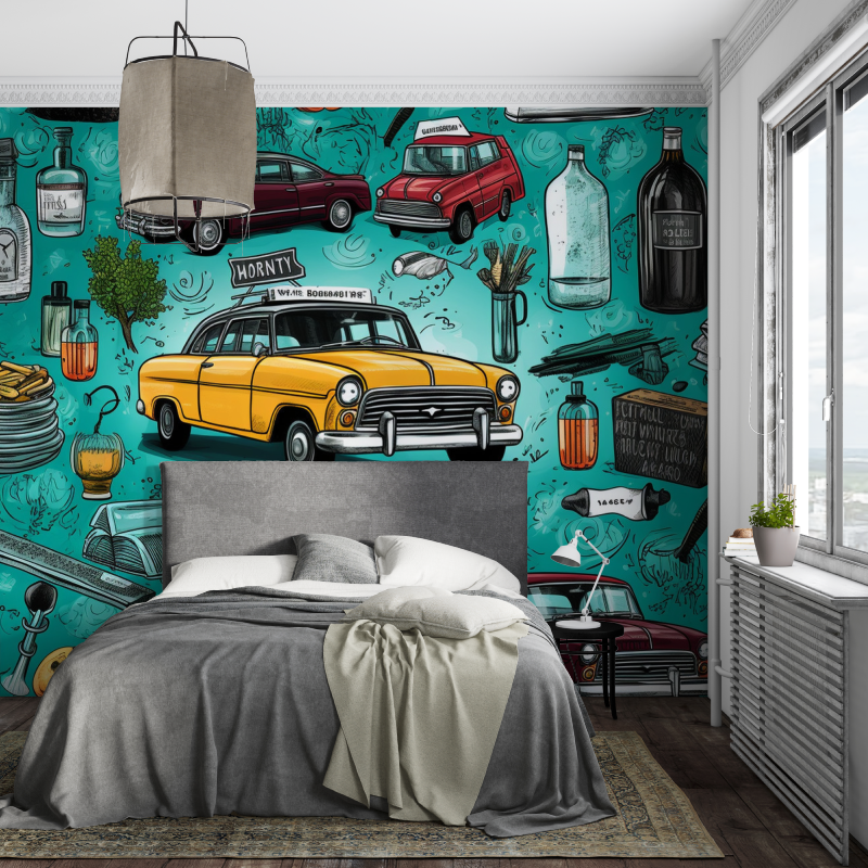 Papier peint decoration voiture piece ados