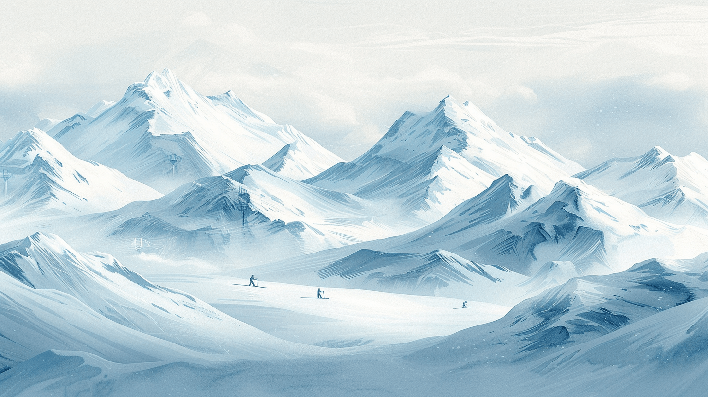 Papier Peint Montagne Skieurs Bleu