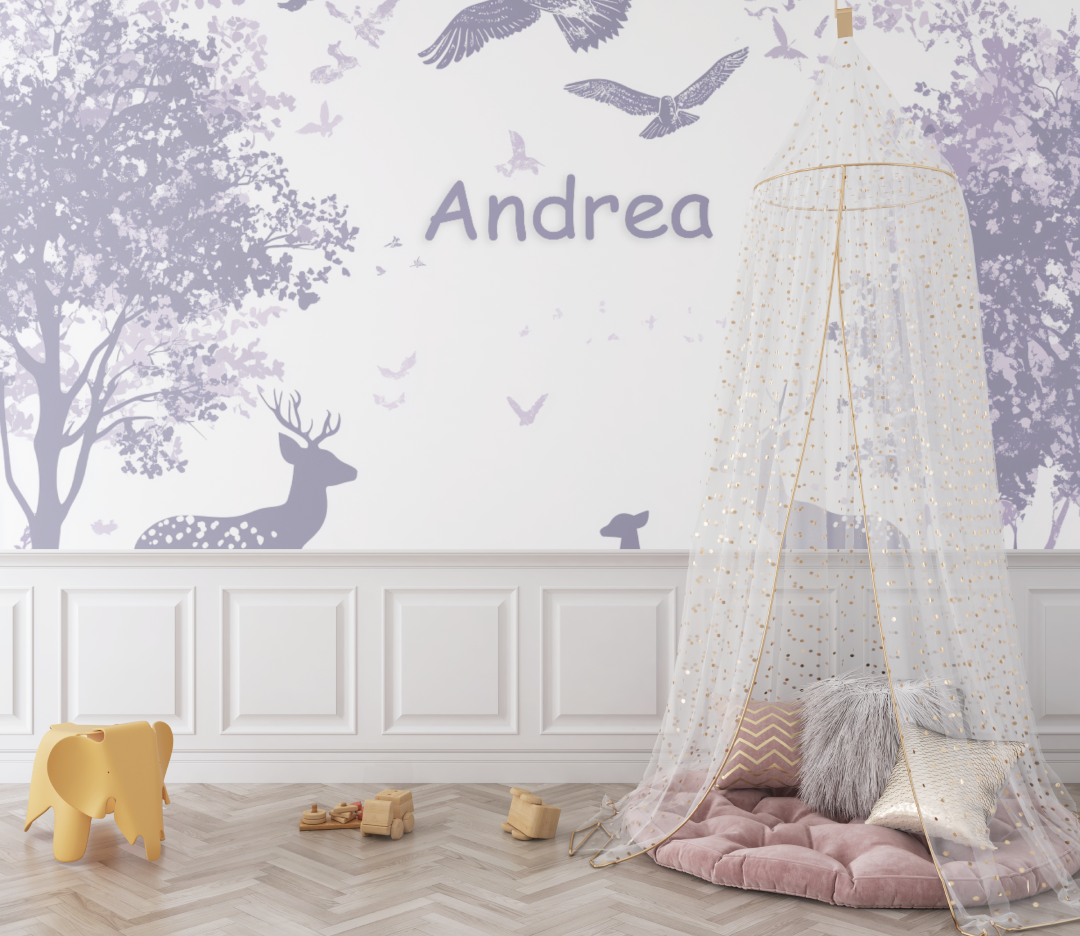 Papier peint prenom violet bebe