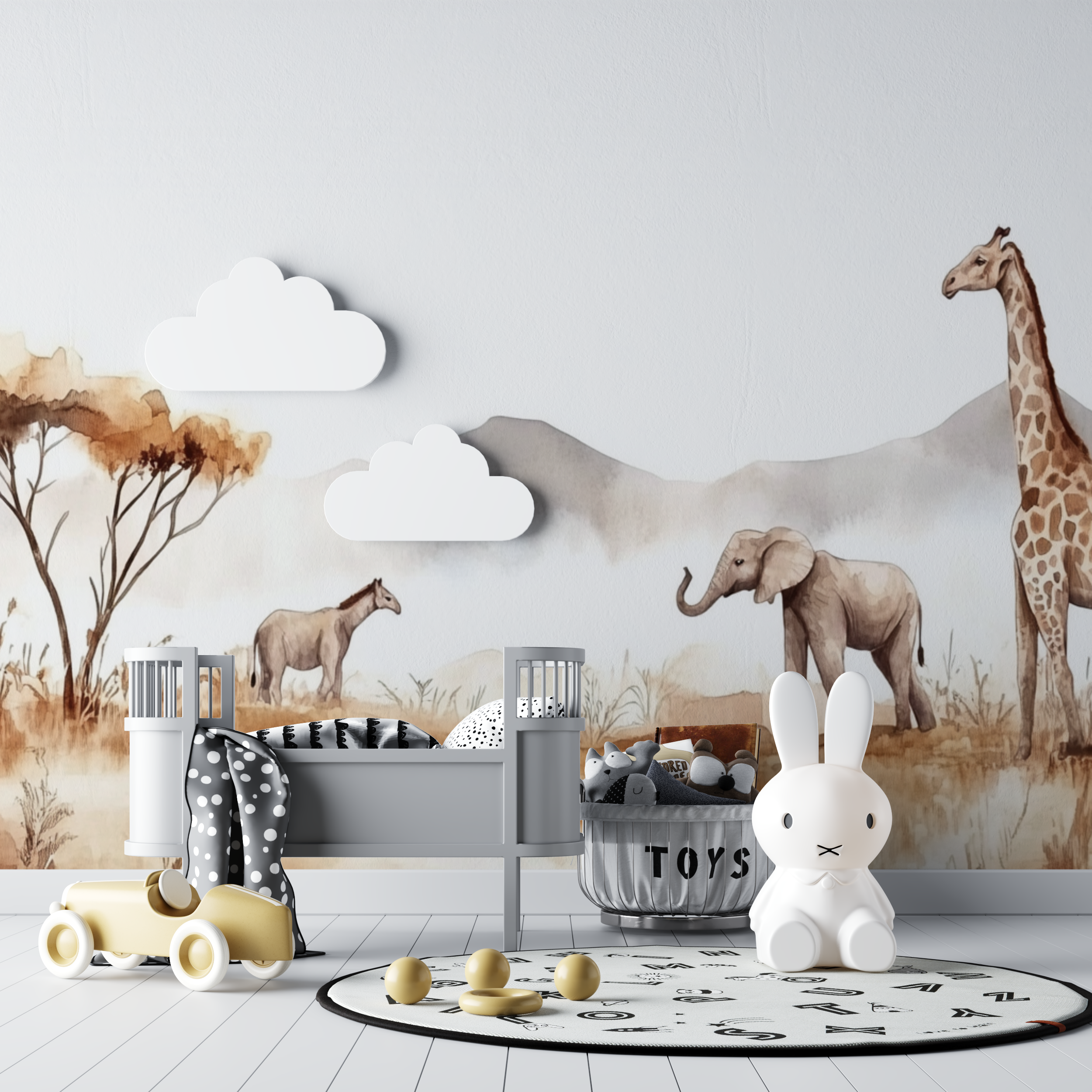 Papier peint animaux savane douce bebe tipi