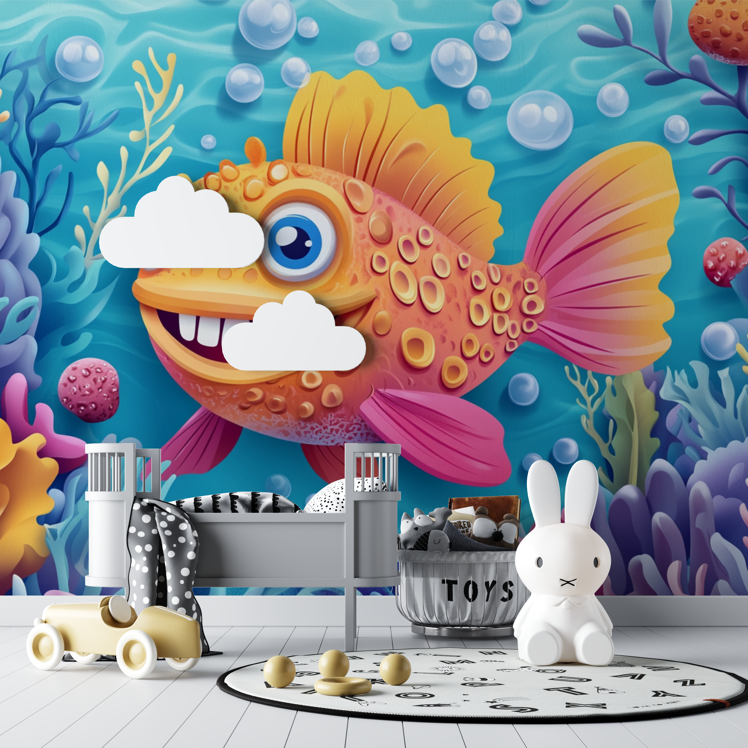 Papier peint marin gros poisson bebe tipi