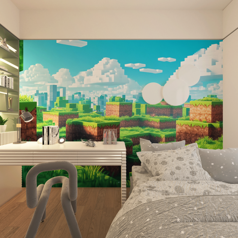 Papier peint gamer minecraft pixel art chambre adolescents