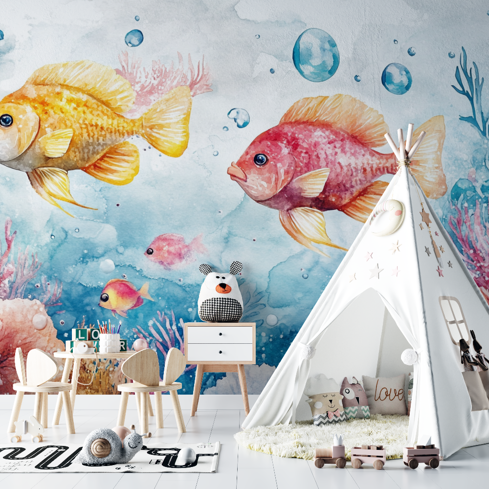 Papier peint marin panoramique poisson chambre bebe