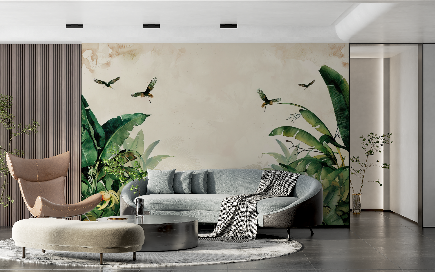 Papier peint aquarelle jungle panoramique tendance 2024