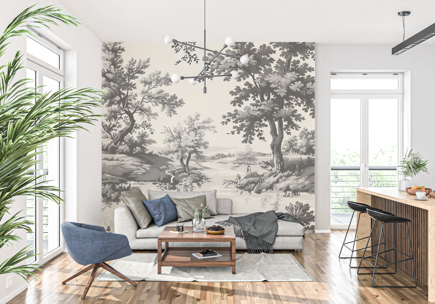 Papier Peint Toile De Jouy Adulte - trompe l'oeil