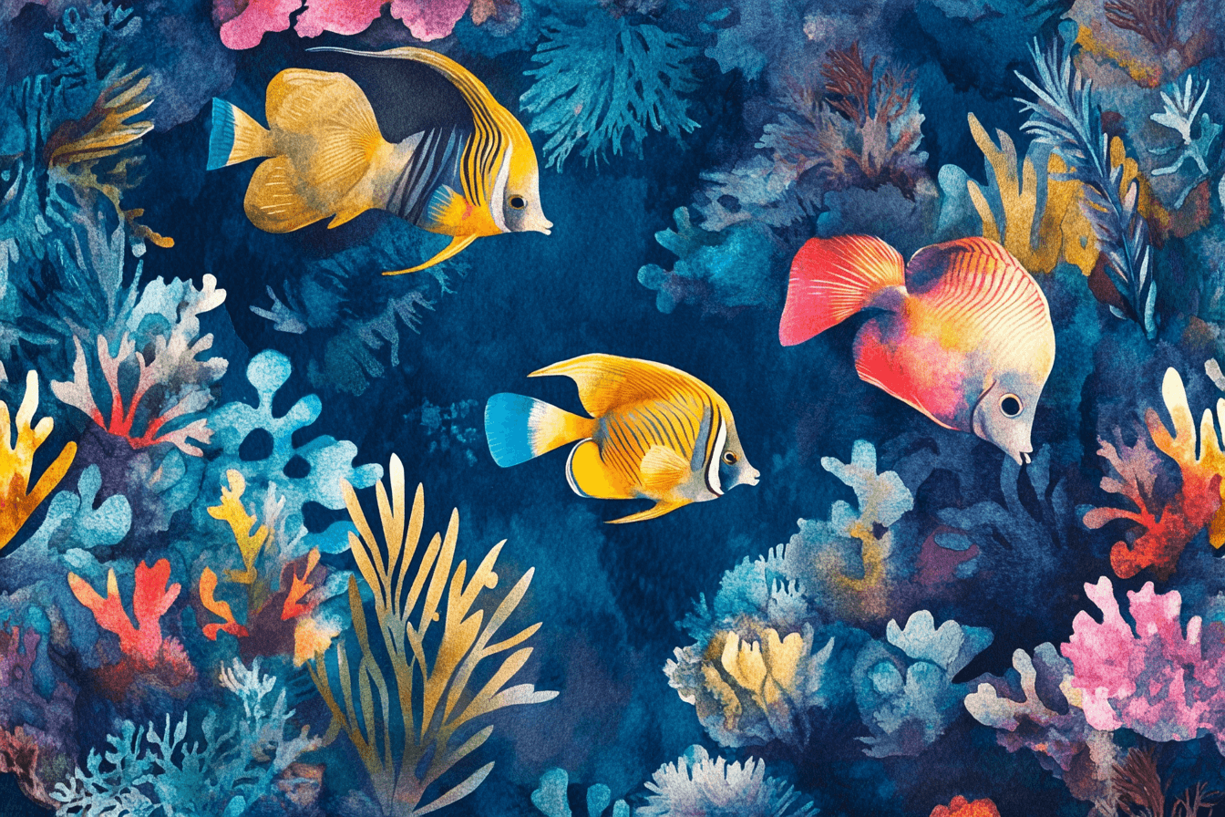 Papier Peint Marin Poisson Corail