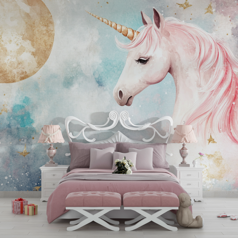 Papier peint tete de lit licorn...et banniere chambre filles