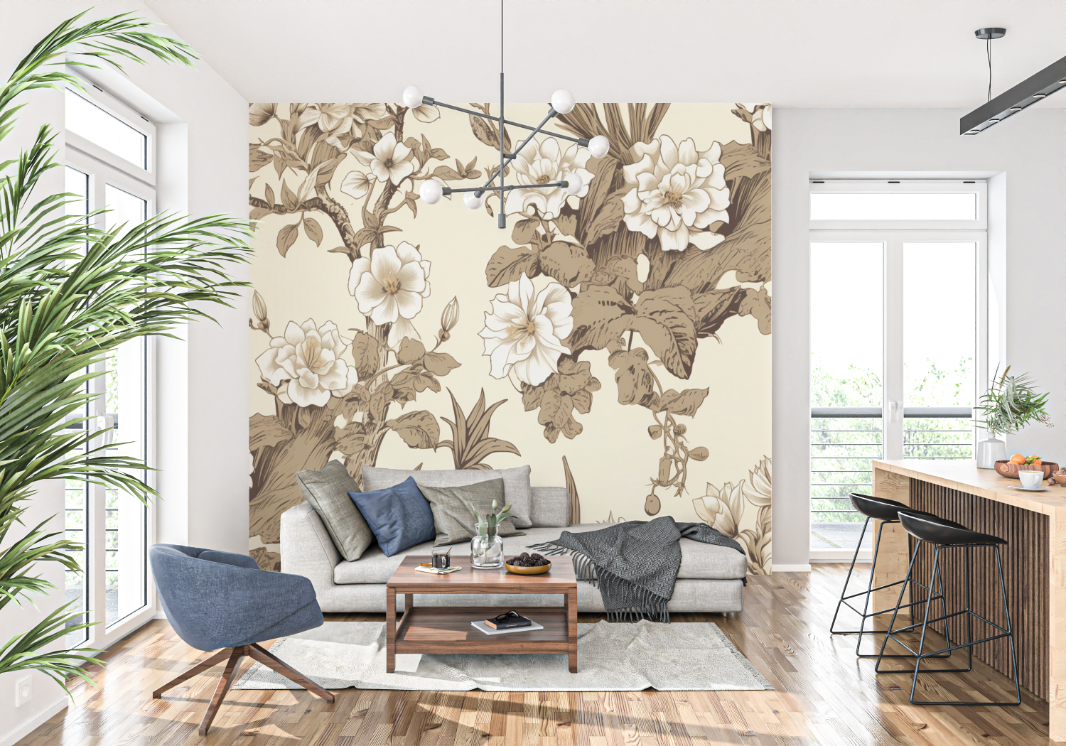 Papier Peint Toile De Jouy Japonais - panoramique tendance