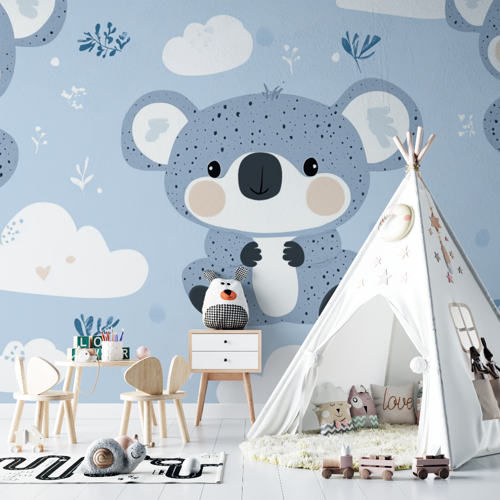 Papier peint koala cache dans un nuage chambre bebe