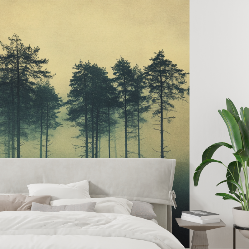 Papier peint aquarelle foret en... brume tapisserie tendance