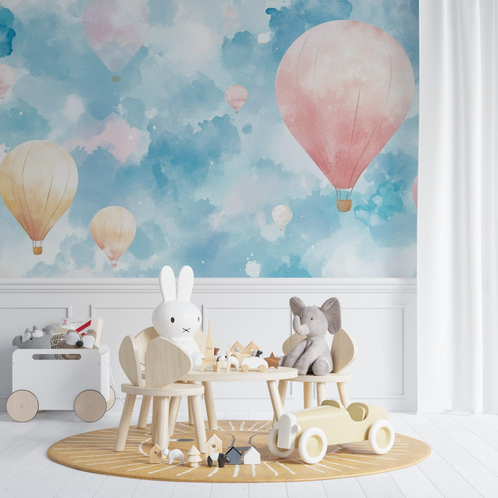 Papier peint montgolfiere et ciel aquarelle chambre de bebe