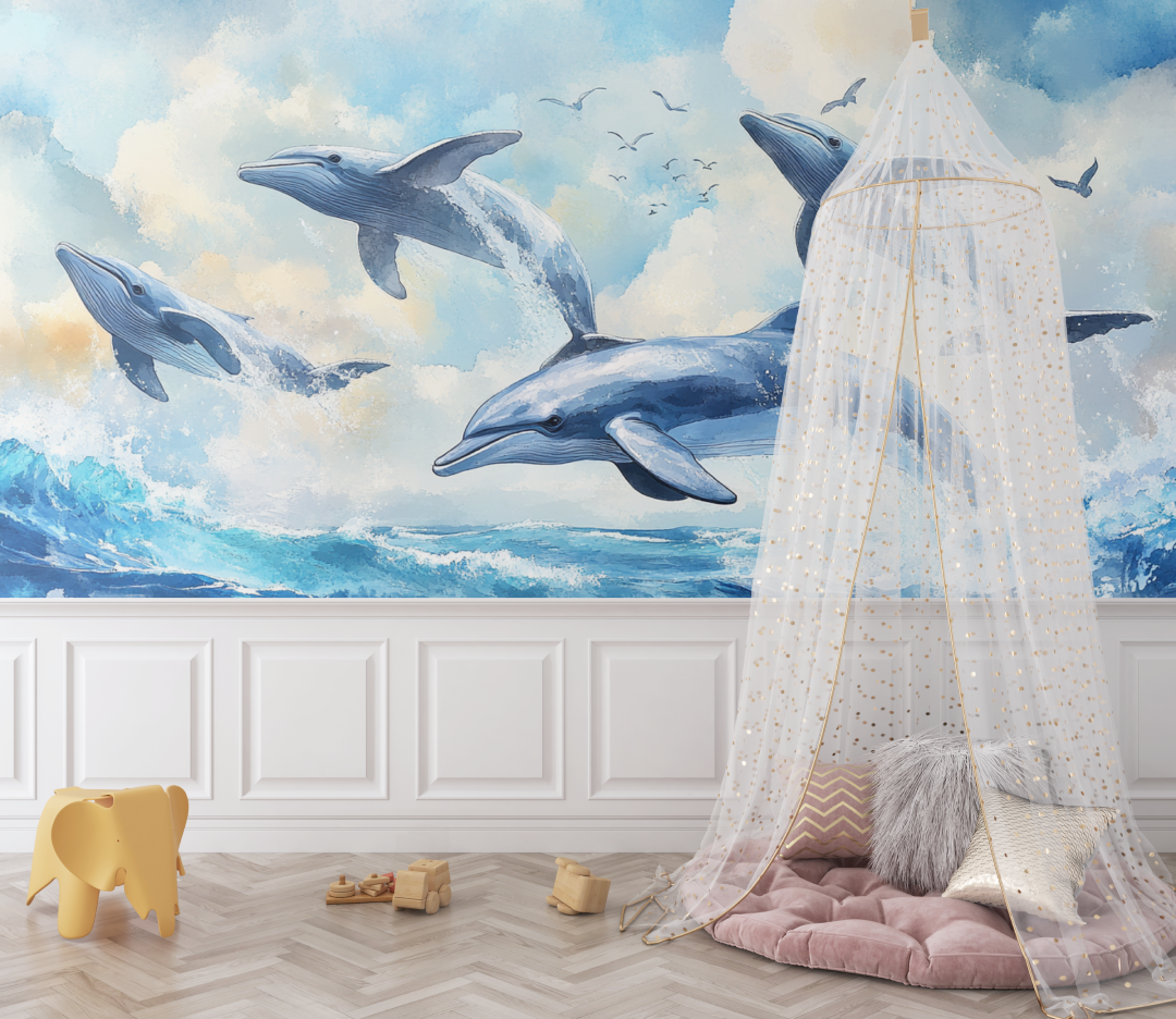 Papier peint panoramique aquelle baleine bebe