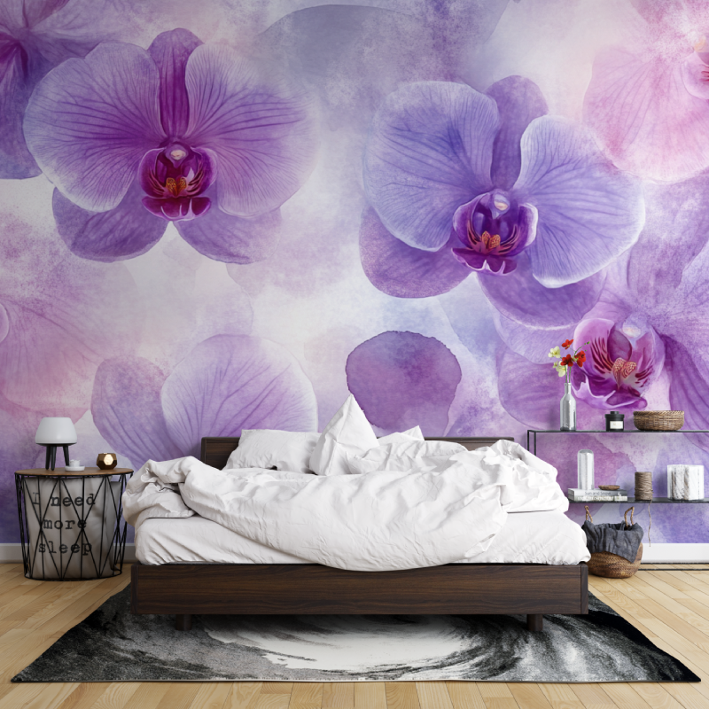 Papier peint aquarelle orchidees delicates leroy merlin mur