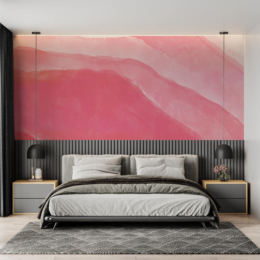 Papier peint aquarelle rose fonce chambre adulte