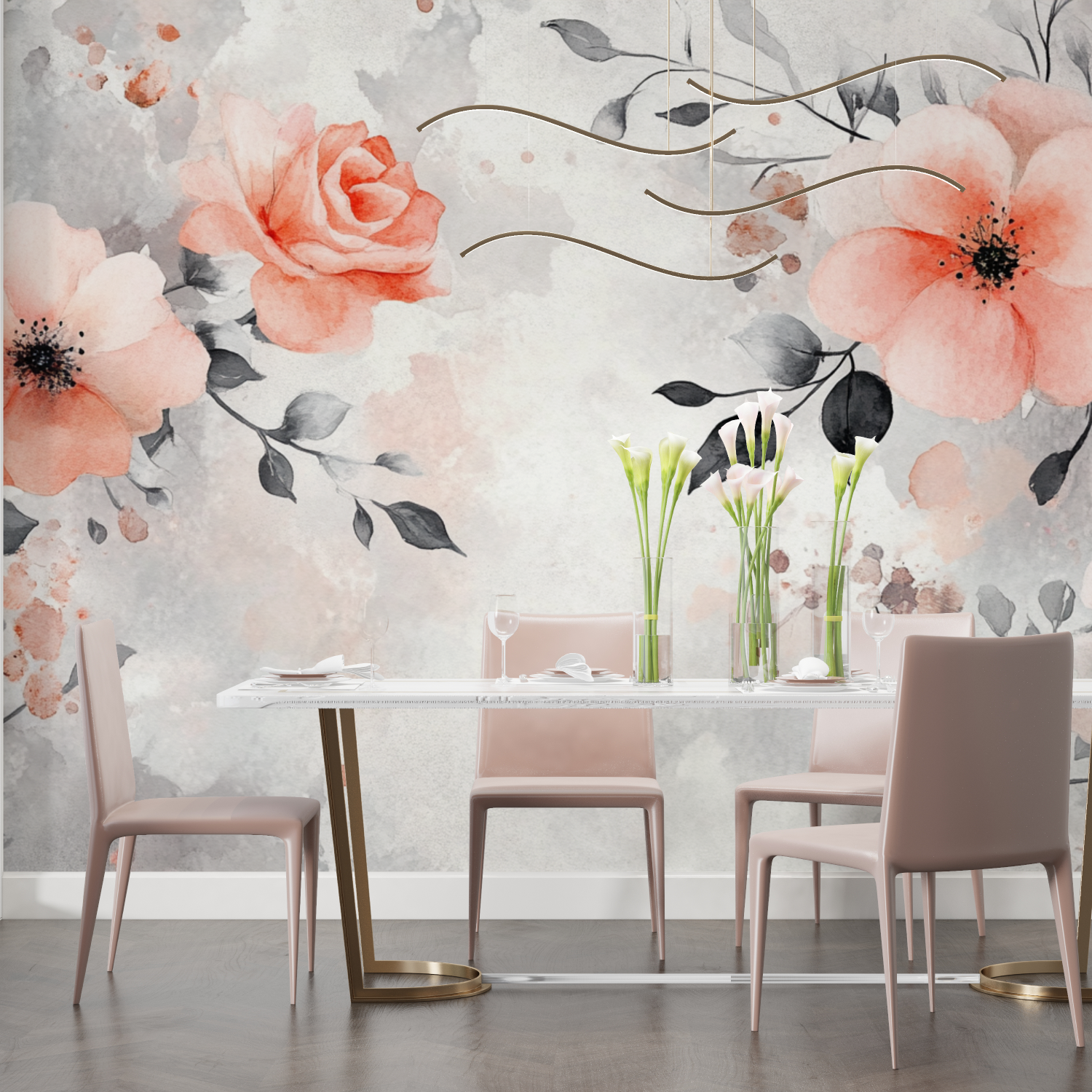 Papier peint aquarelle vegetation abstraite salon
