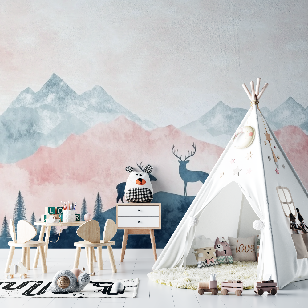 Papier peint fille classique ce...ntagne design chambre bebe