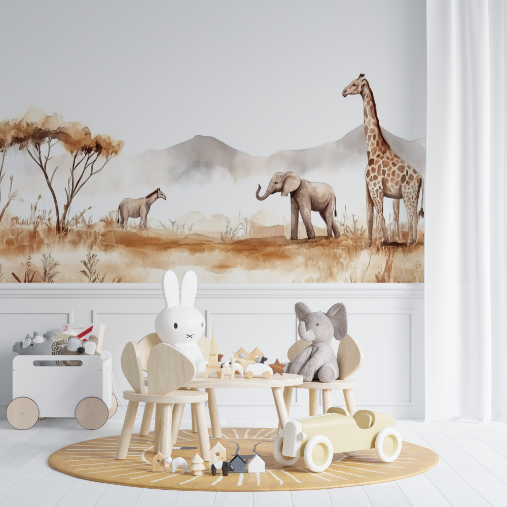Papier peint animaux savane douce chambre de bebe