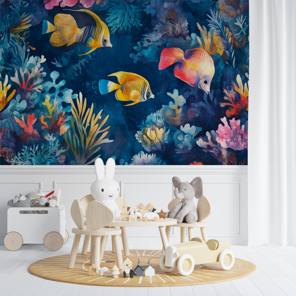 Papier peint marin poisson corail chambre de bebe