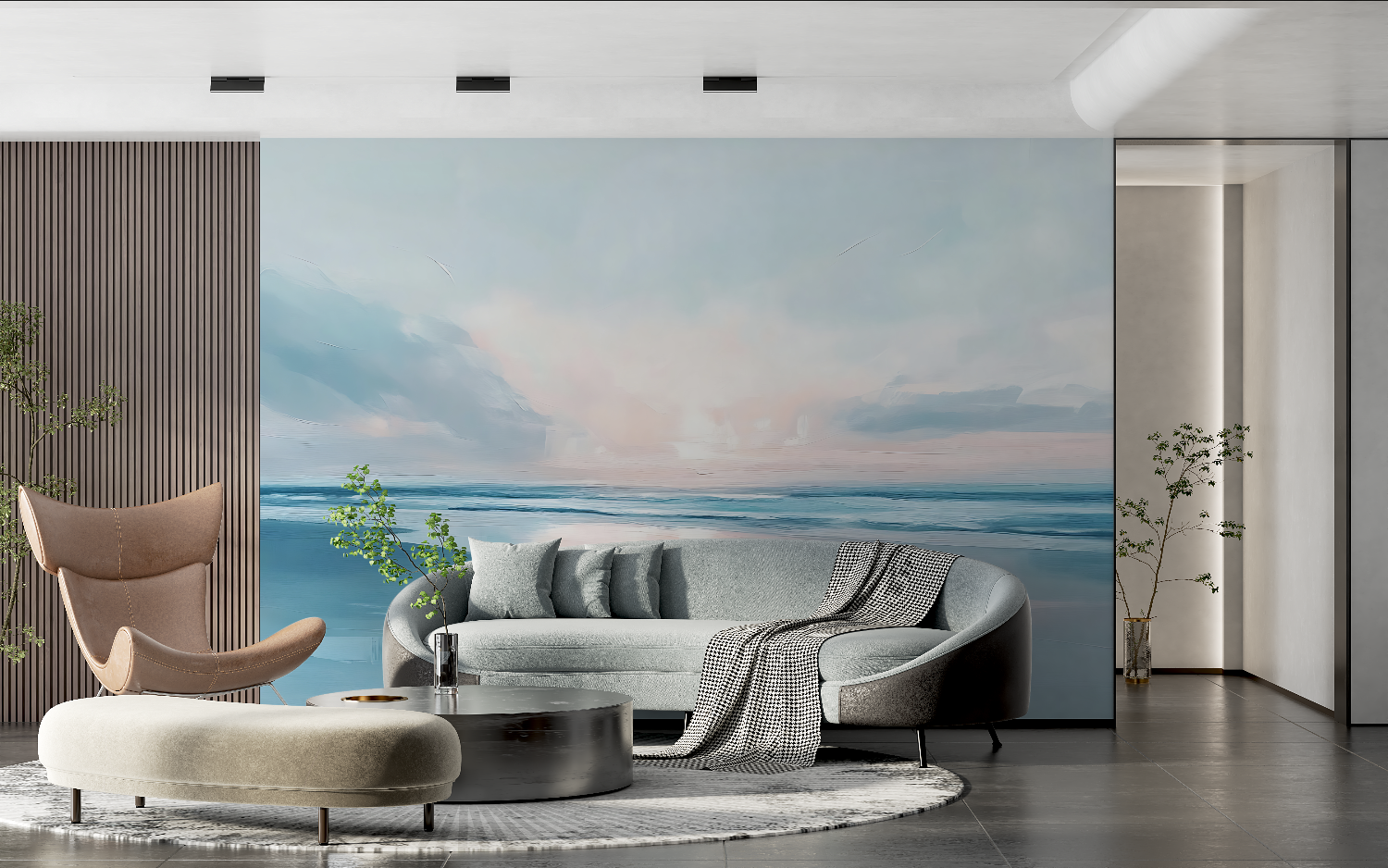 Papier peint aquarelle mer trompe l_oeil tendance 2024