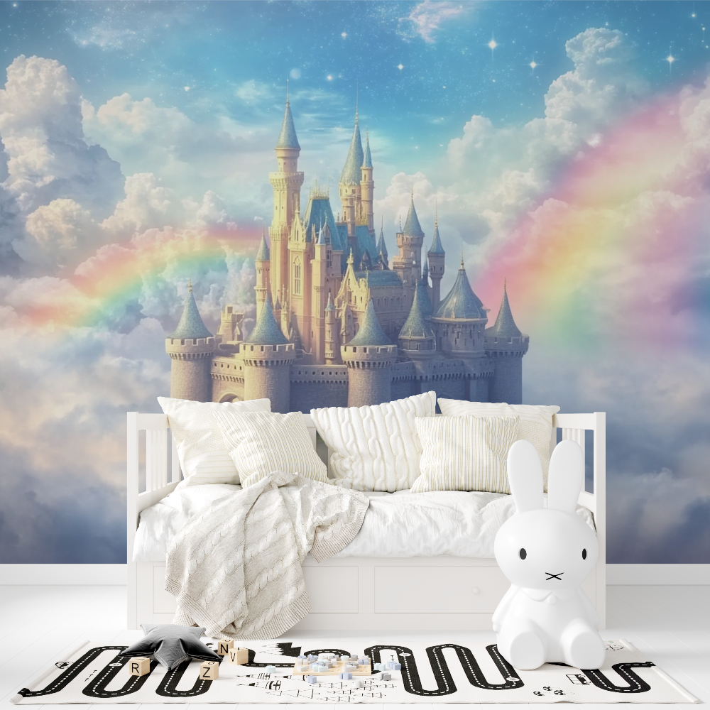 Papier peint princesse chateau et nuage tapisserie fille