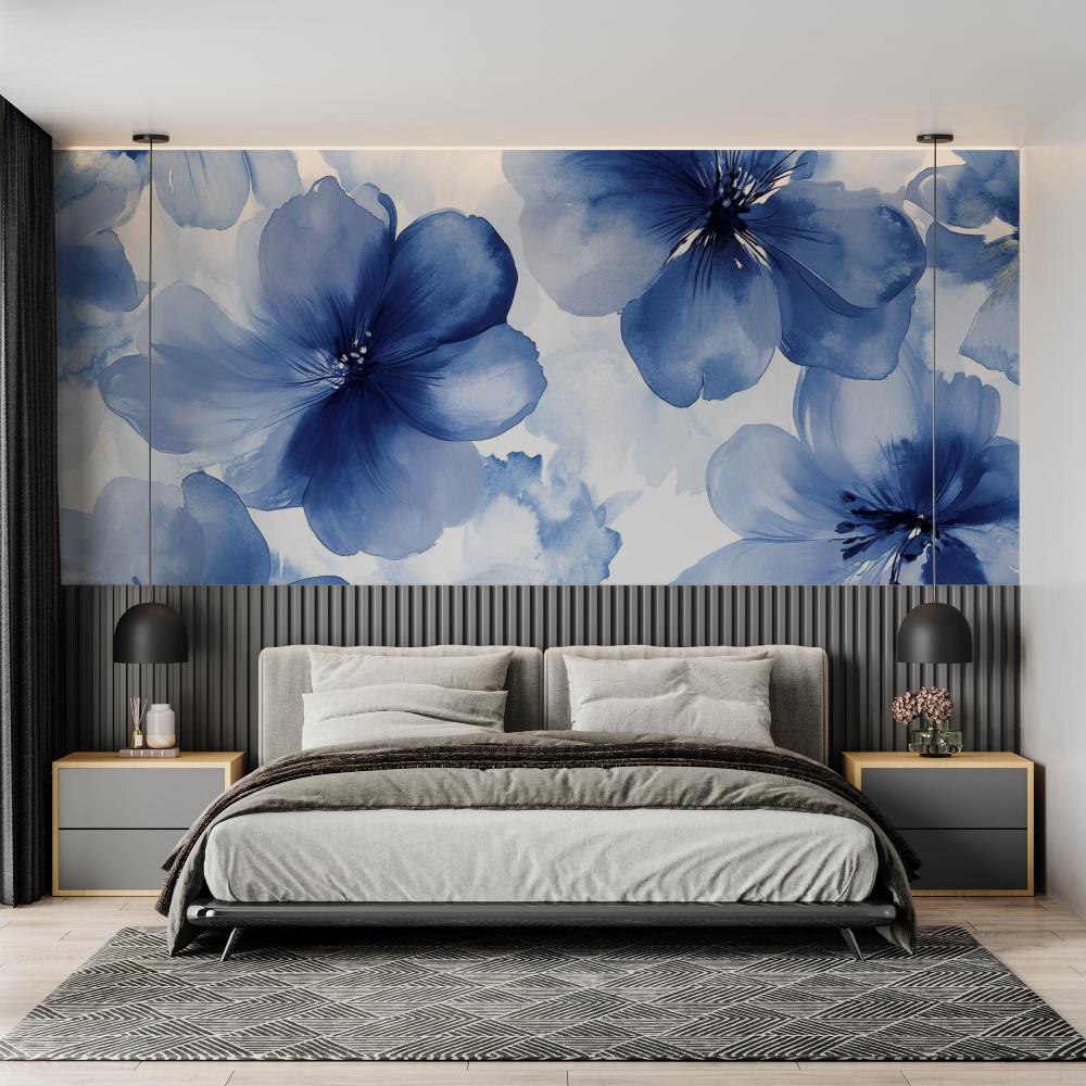 Papier peint aquarelle fleur elegante chambre adulte
