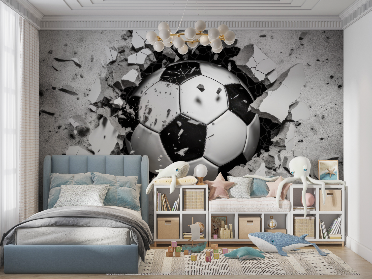 Papier peint trompe l_oeil foot panoramique garcon
