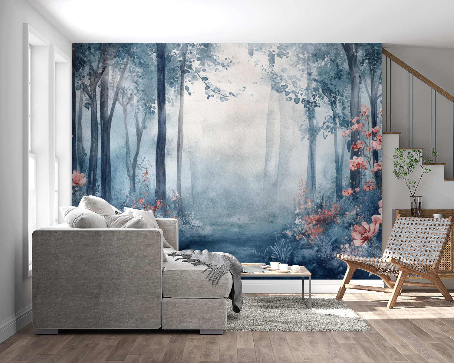 Papier peint aquarelle jardin enchante panoramique mural