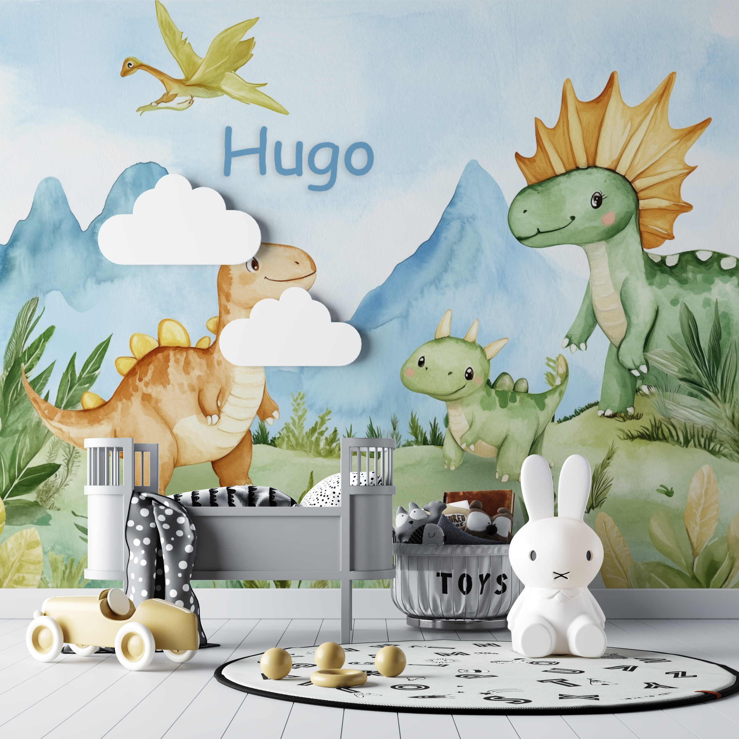 Papier peint prenom famille dinosaures bebe tipi