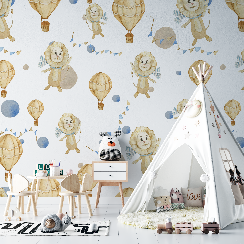 Papier peint lion ballon chambre bebe