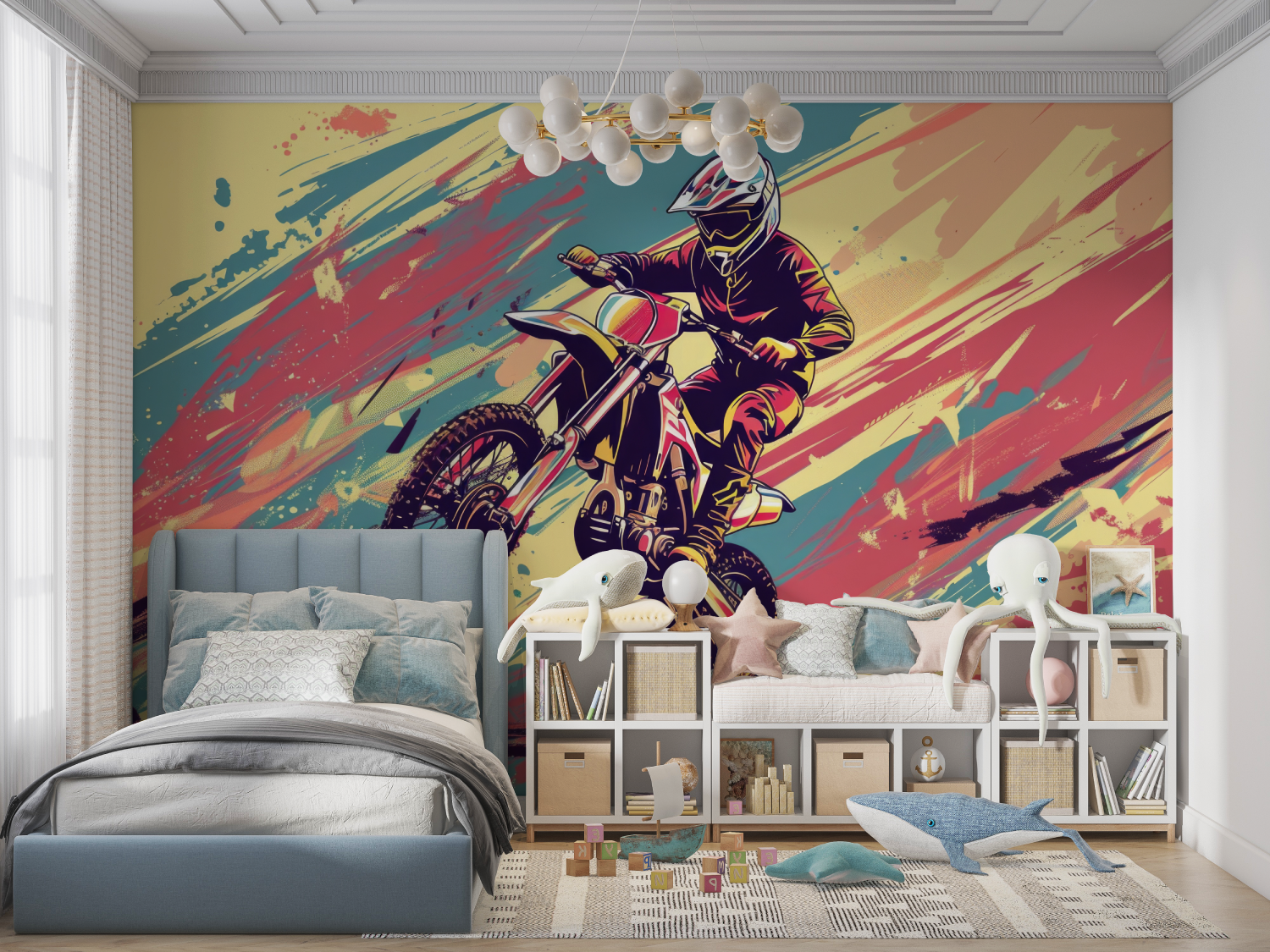 Papier peint graffiti moto cross panoramique garcon