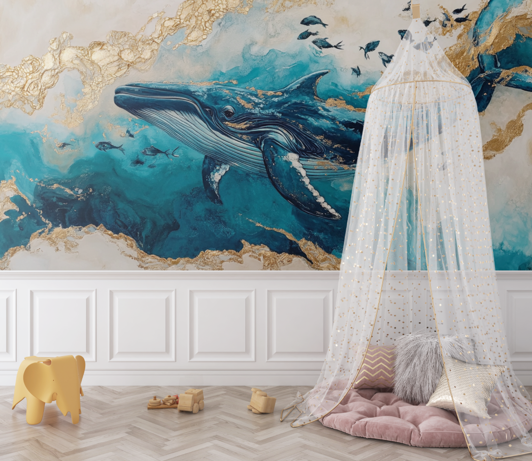 Papier peint baleine et ile bebe