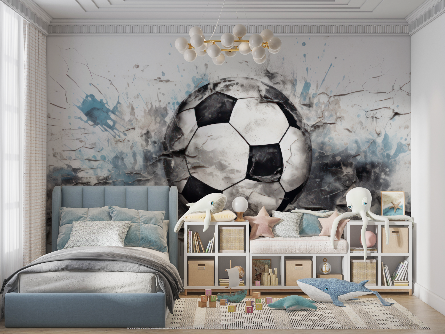 Papier peint 3d foot graffiti panoramique garcon