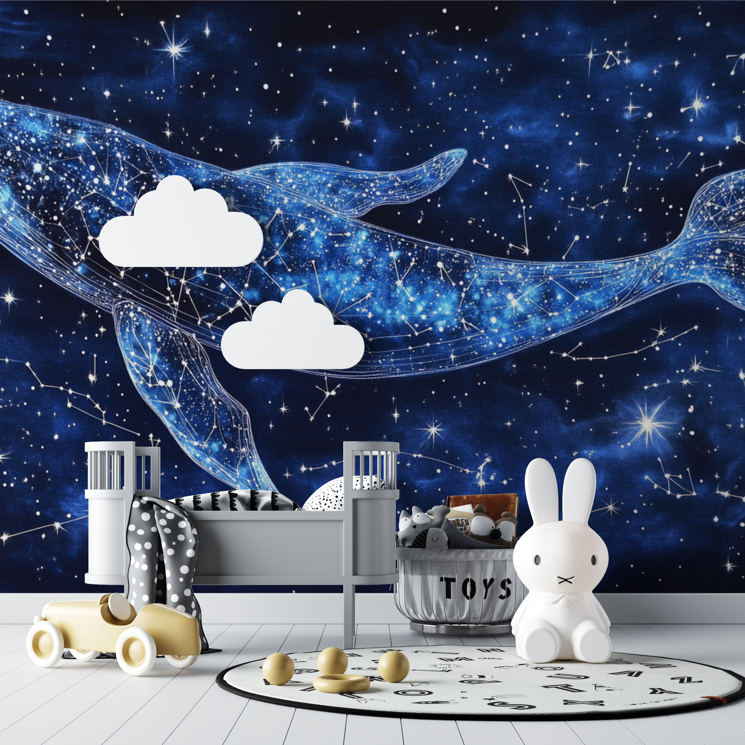 Papier peint baleine et constellation bebe tipi