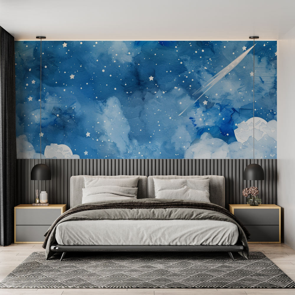 Papier peint aquarelle ciel etoile chambre adulte