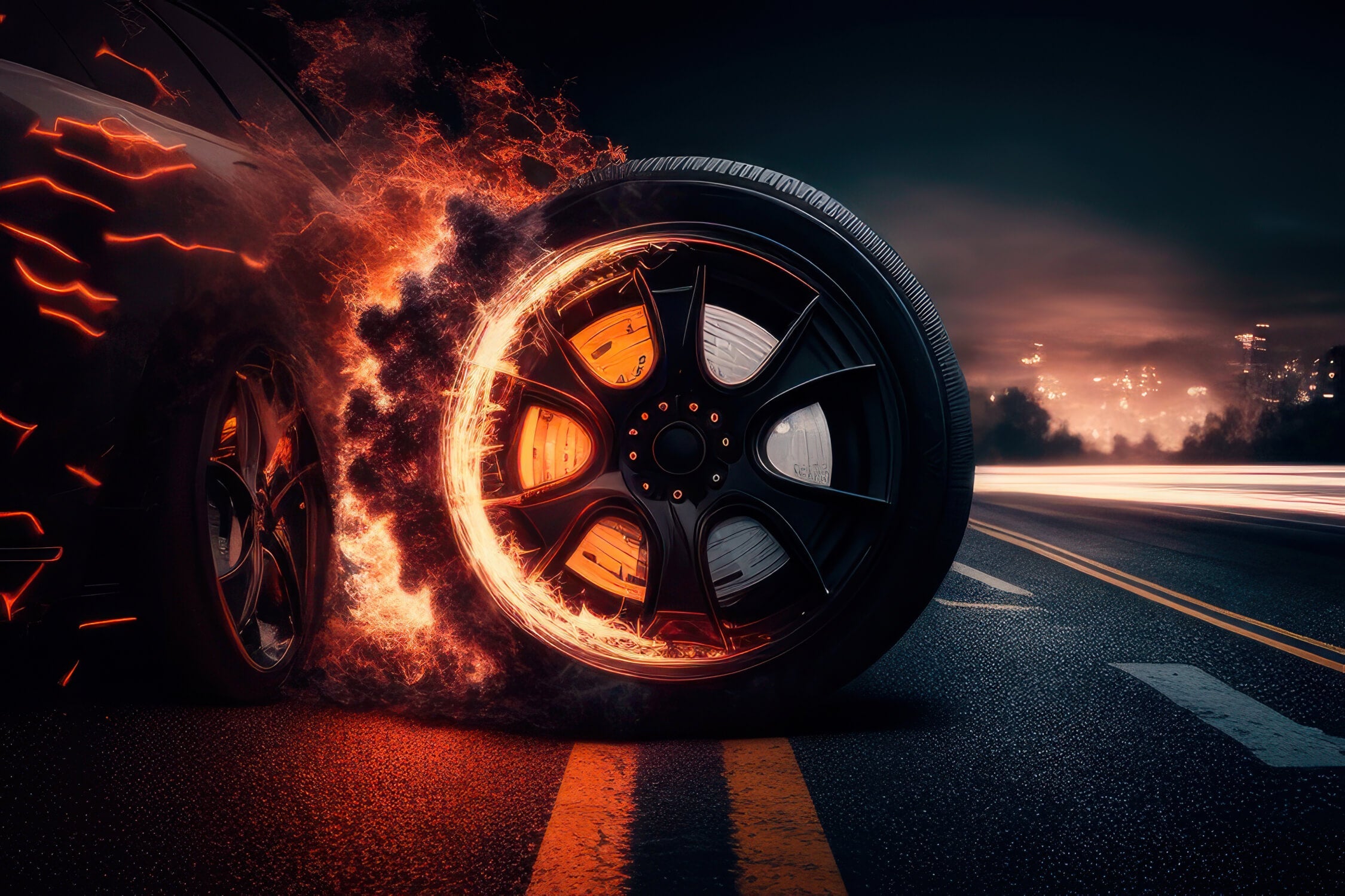 Papier Peint Roue De Voiture En Feu