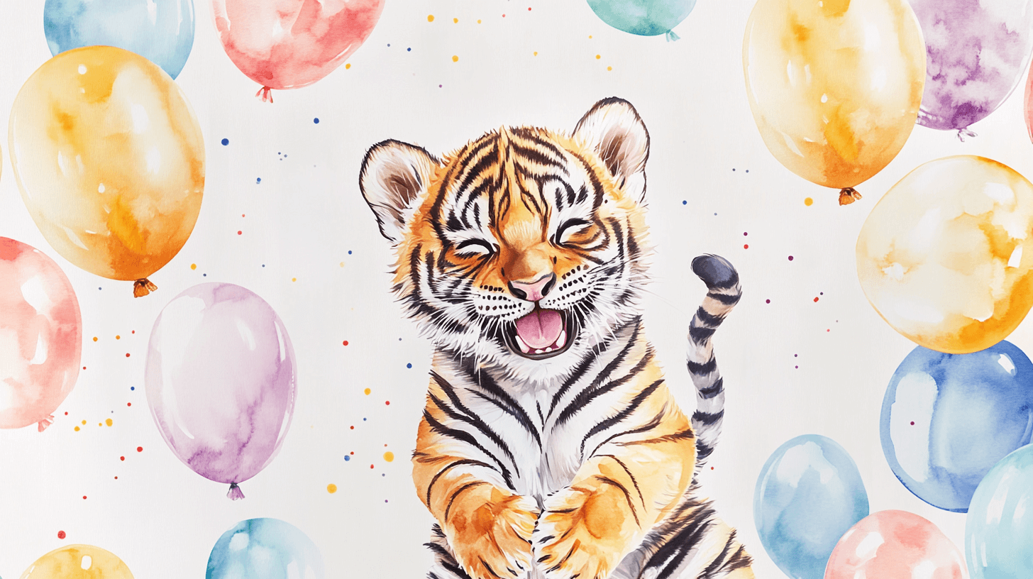 Papier Peint Tigre Et Ballons Colorés