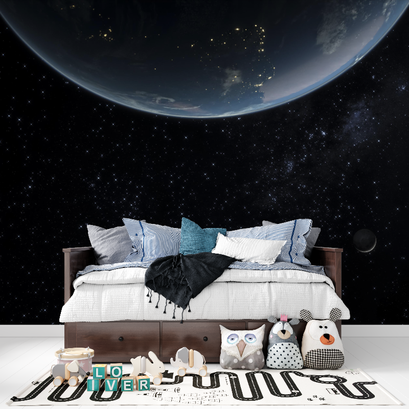 Papier peint espace planete terre tapisserie pour ado