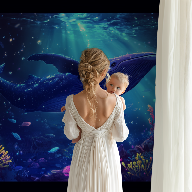 Papier peint baleine sous marin constraste bb123