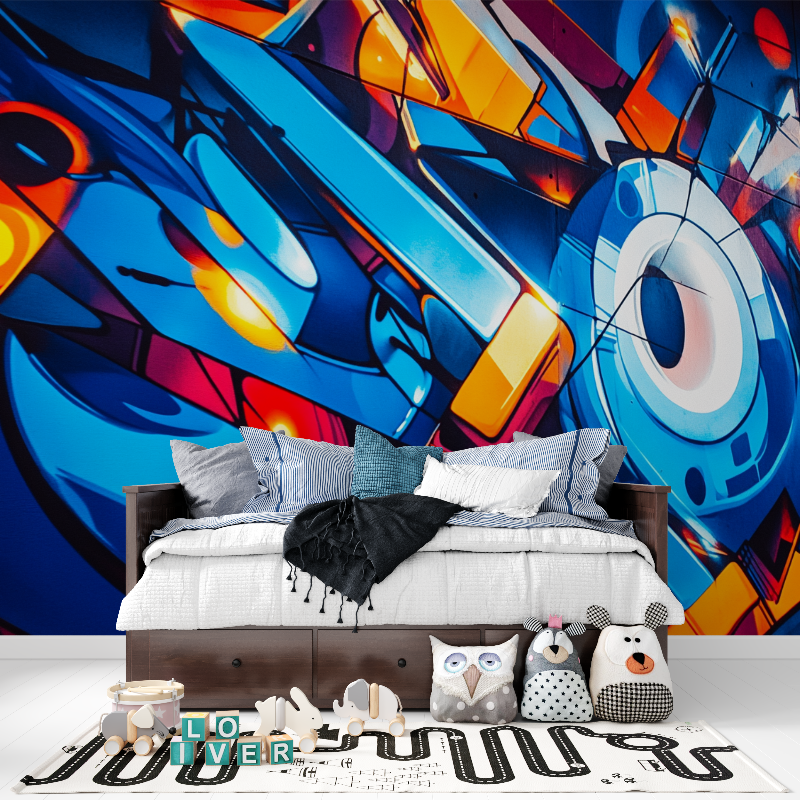 Papier peint blue electro graffiti tapisserie pour ado