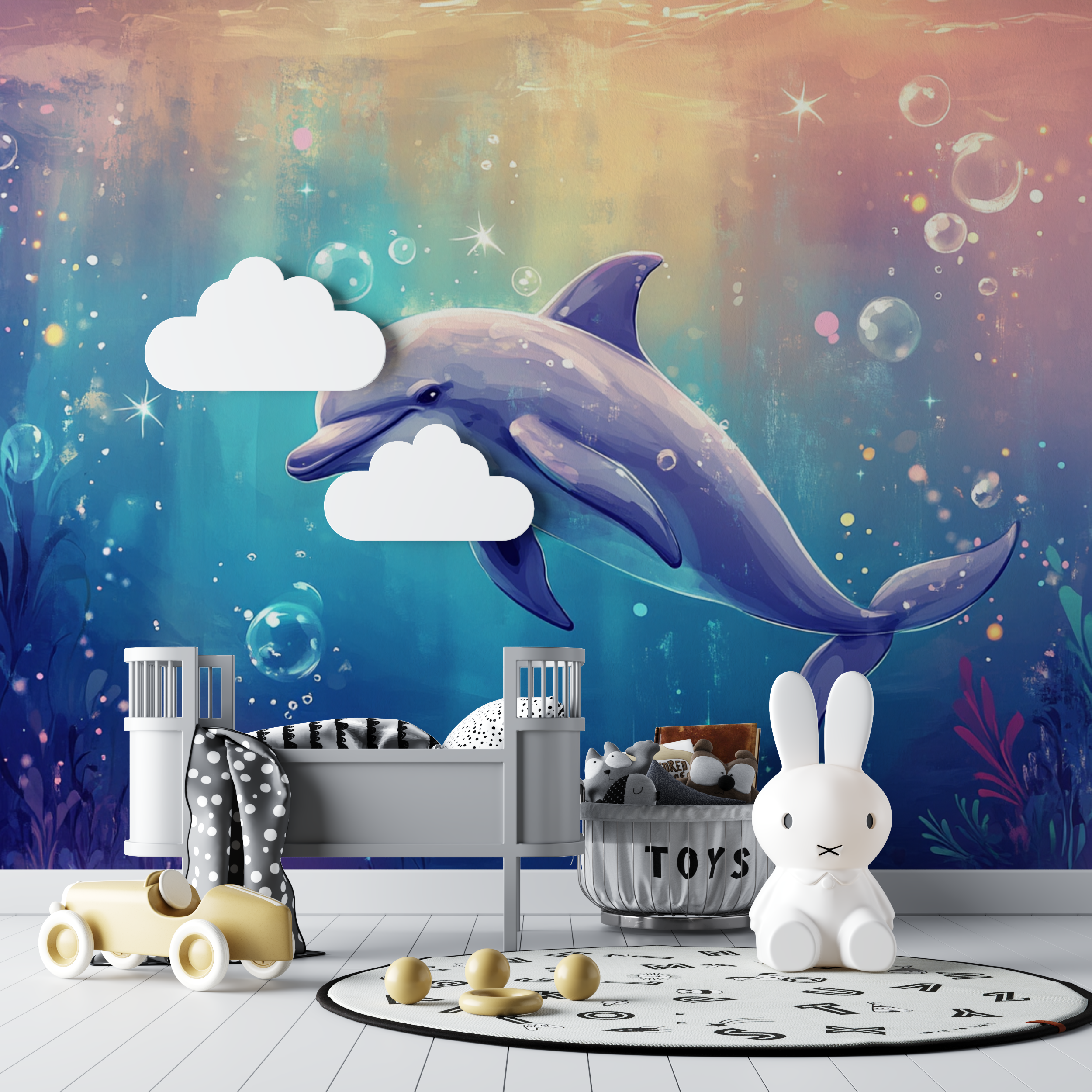 Papier peint marin mon gentil dauphin bebe tipi