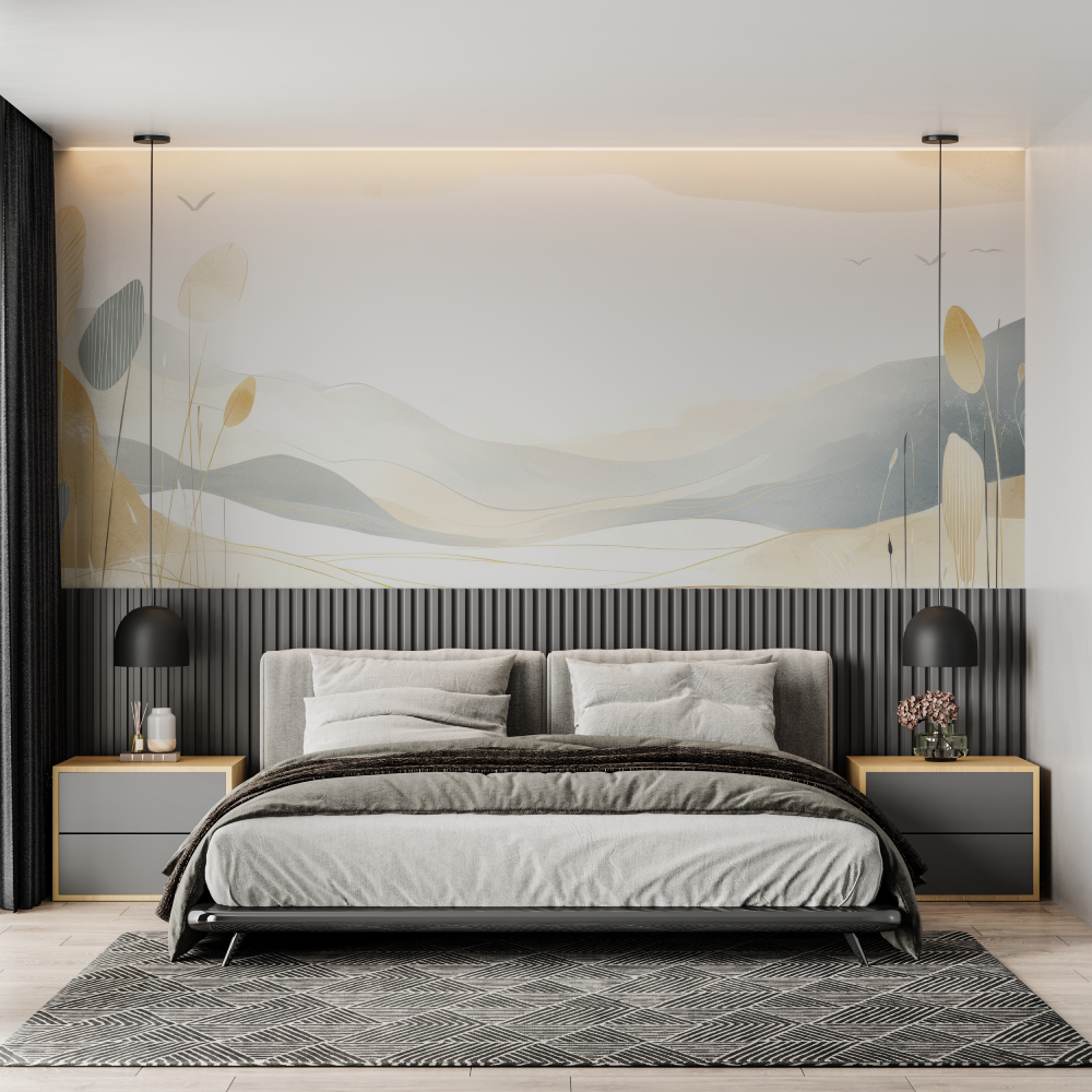 Papier peint aquarelle grand panoramique chambre adulte