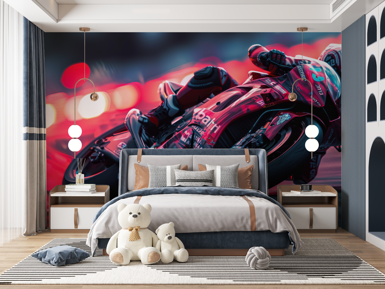 Papier peint moto gp nocturne mur panoramique