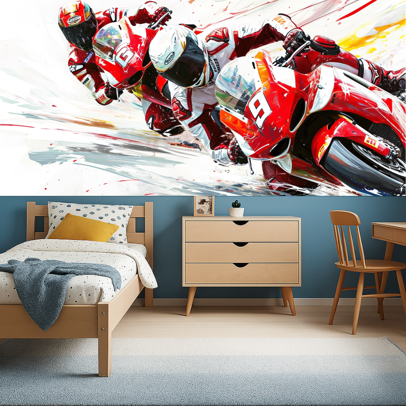 Papier peint 3d chambre ado mot...course aquarelle garcon456