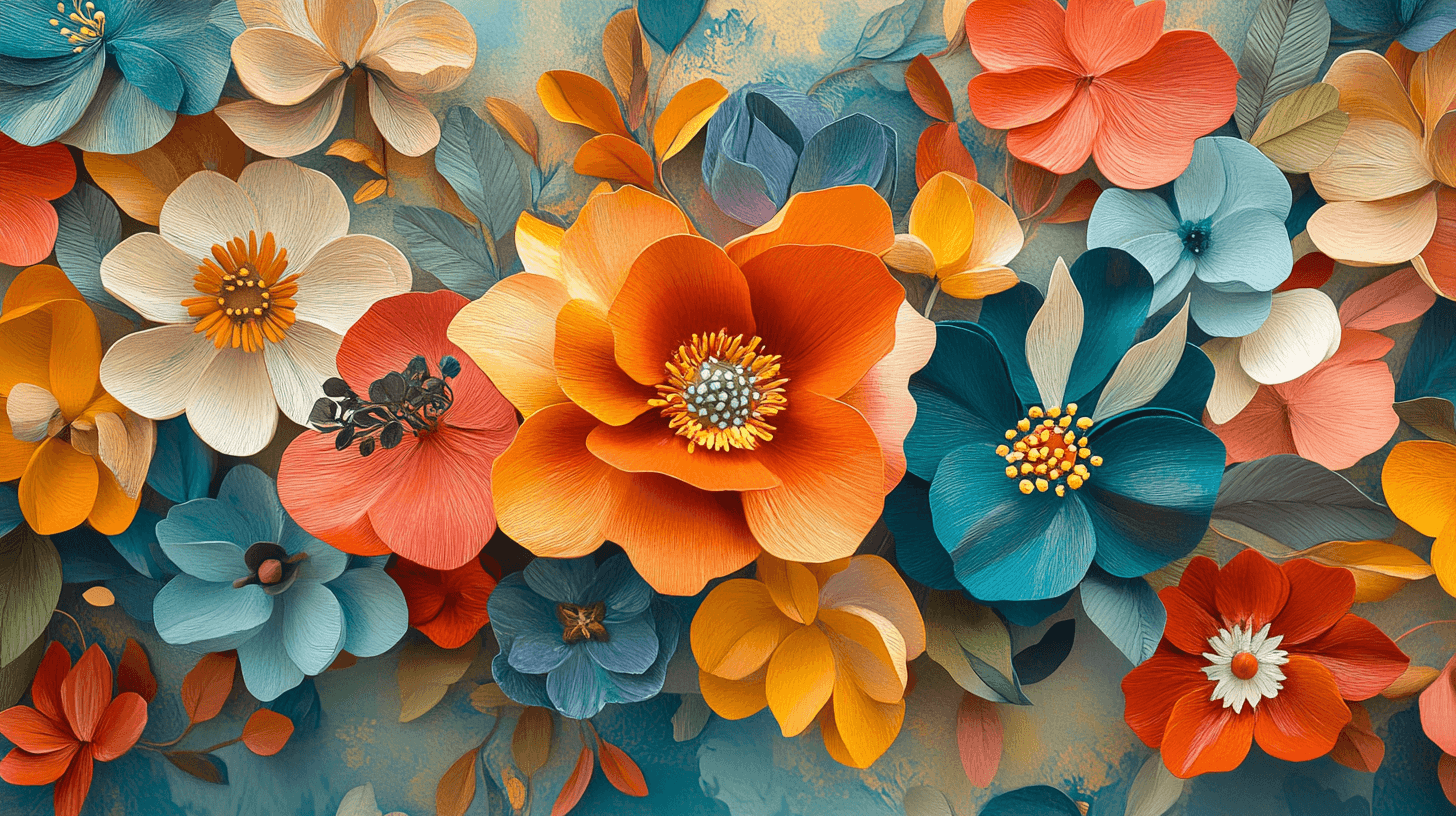 Papier Peint Aquarelle Fleurs En Relief Colorées