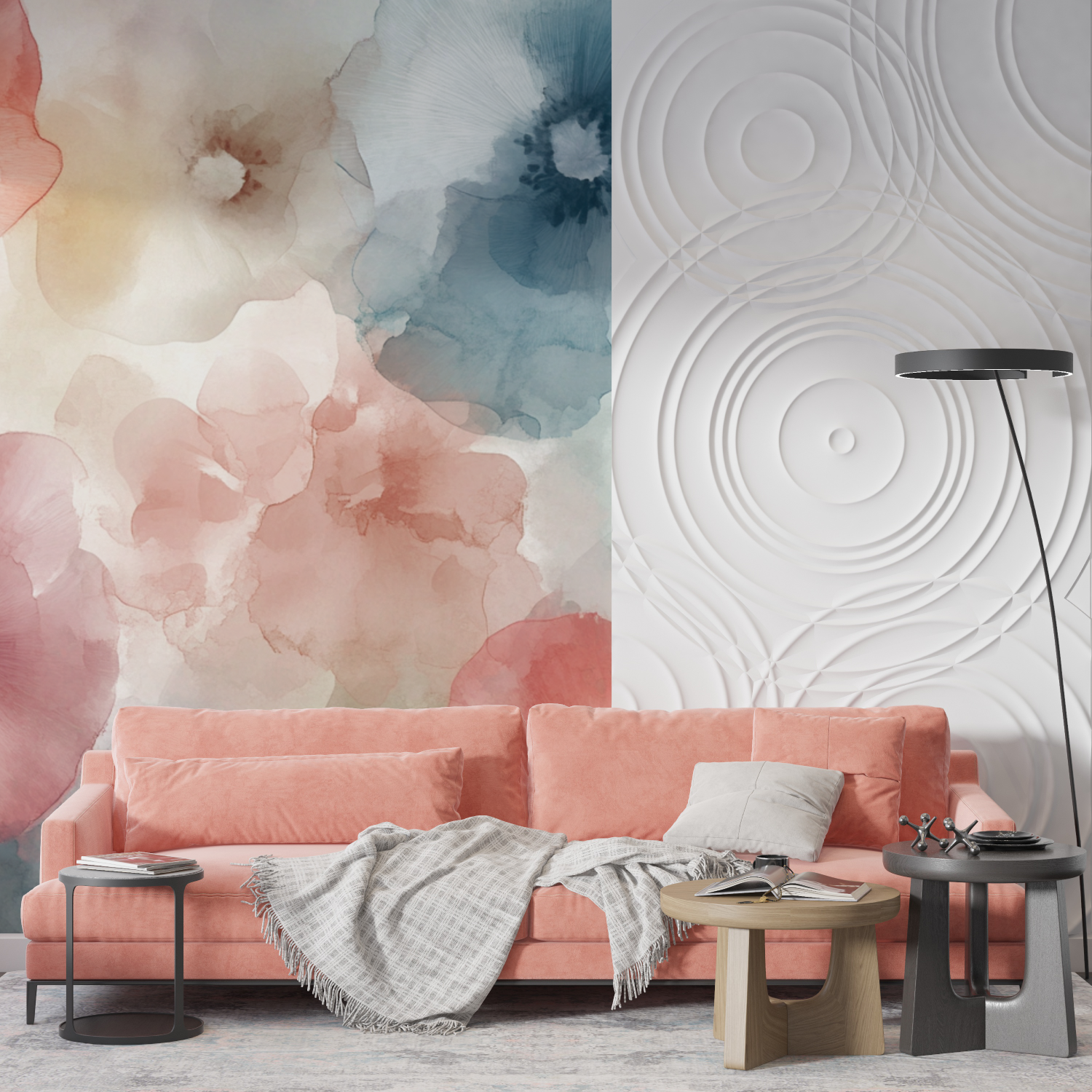 Papier peint aquarelle fleurs aeriennes delicates mur