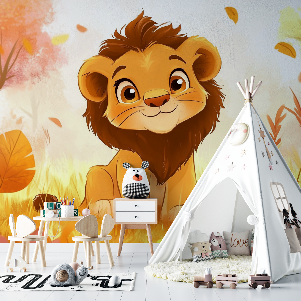 Papier peint lionceau dessin anime chambre bebe