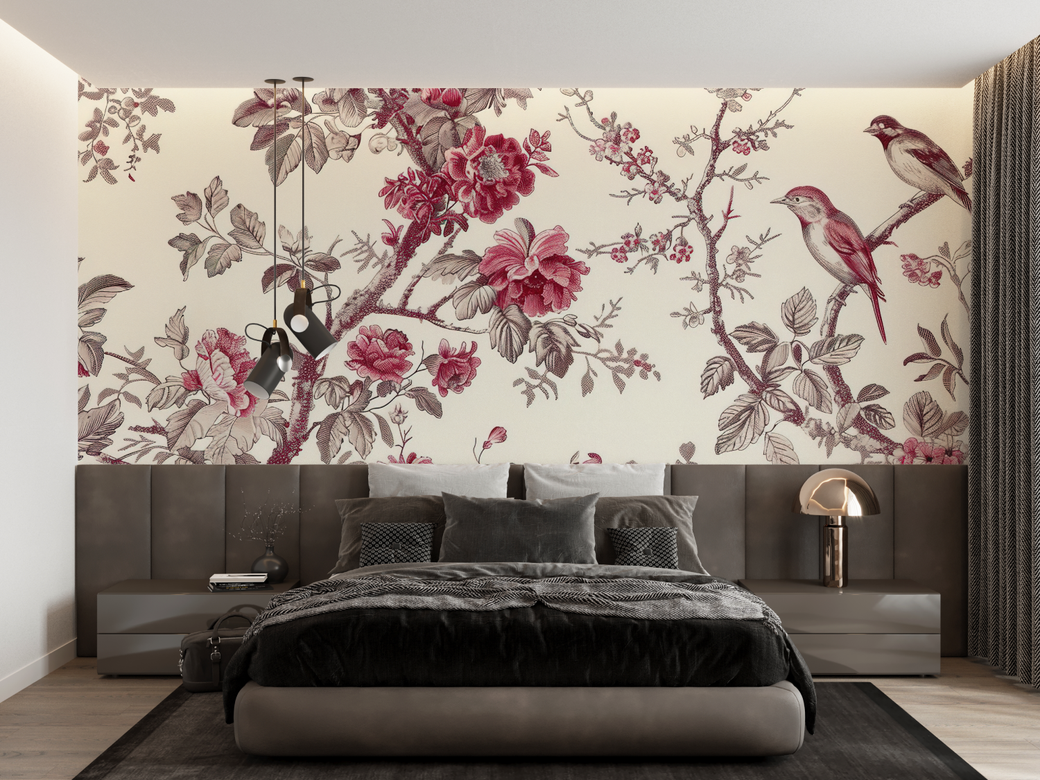 Papier Peint Toile De Jouy Rosier - panoramique-mur