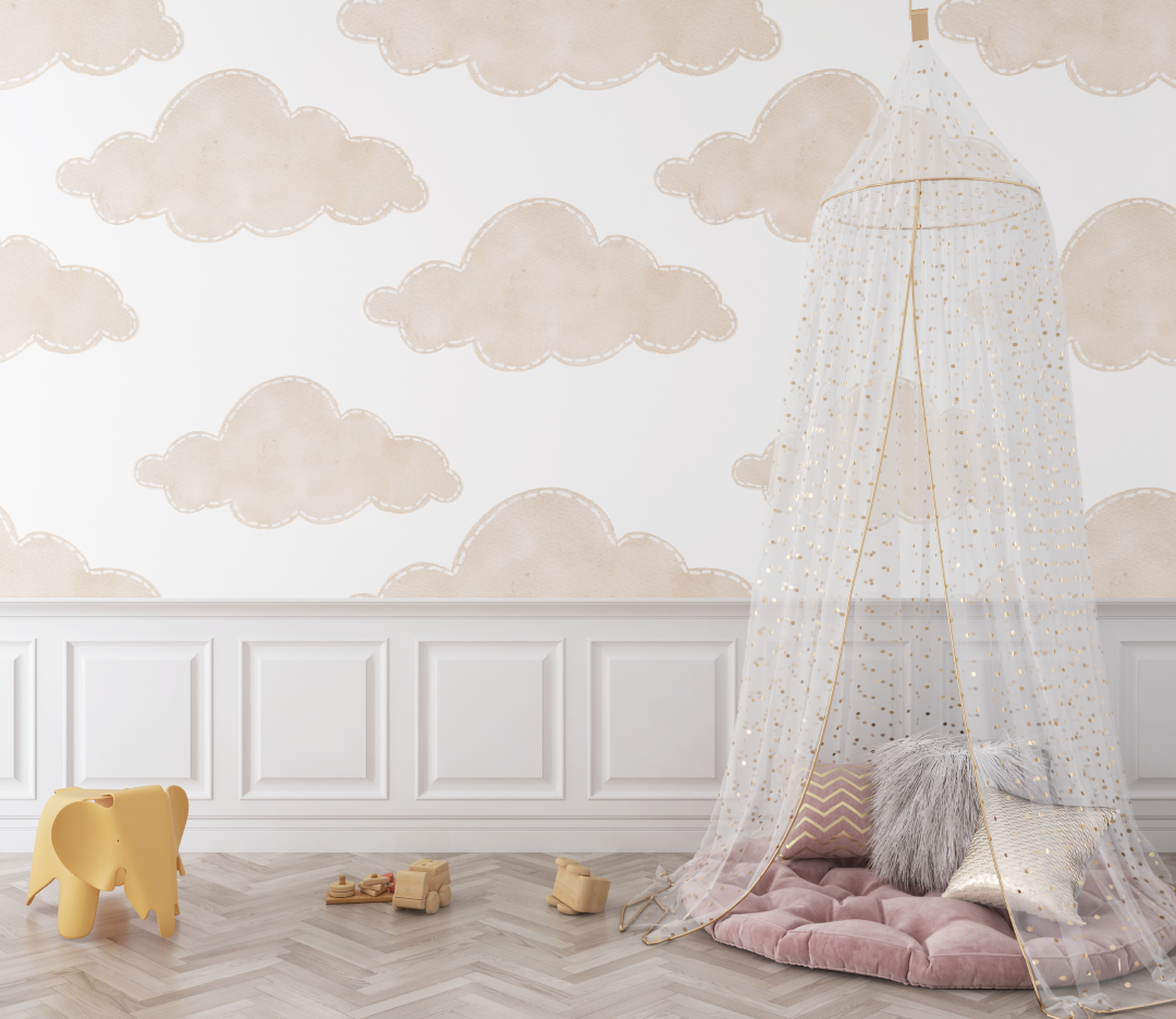 Papier peint Thème Baby Shower - bebe tipi