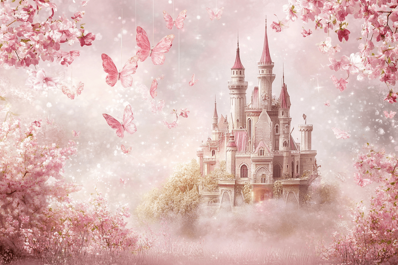 Papier Peint Princesse Ciel Fleuri et Château